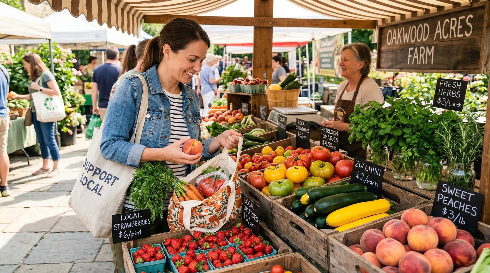 Customer shopping for seasonal produce at a local farmers market