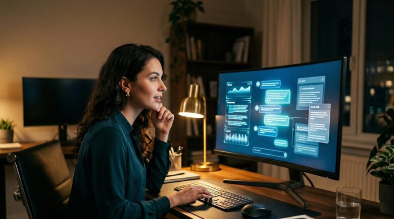 Person using an AI-powered search engine on a laptop screen