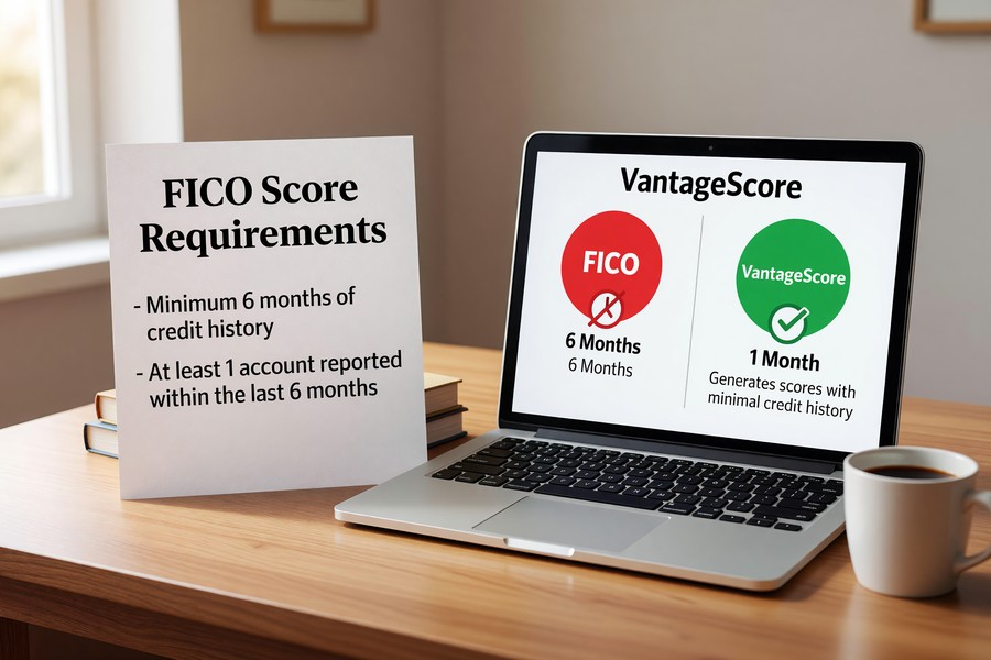 Side-by-side comparison chart of FICO score and VantageScore calculation factors