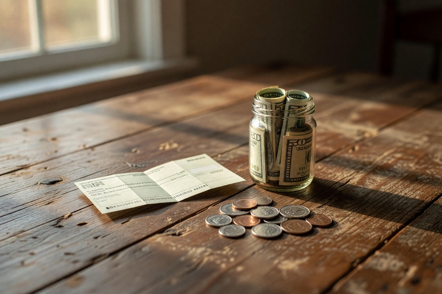 Illustration of a savings progress tracker showing monthly milestones toward a $5,000 emergency fund goal