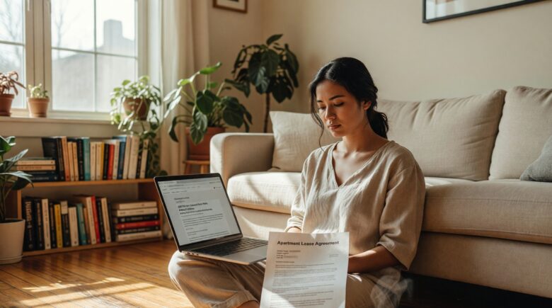 Person reviewing rental budget and saving money on rent at home