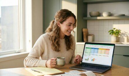 Person creating a zero based budget on paper with a calculator and pen on a desk