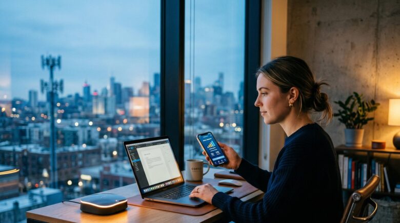5G tower and Wi-Fi 7 router side by side representing the comparison of wireless technologies