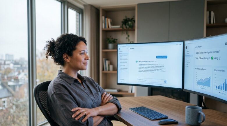 Agentic AI powering remote work with autonomous digital agents on a laptop screen