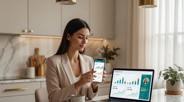 Person using an AI budgeting app on a smartphone to track personal finances