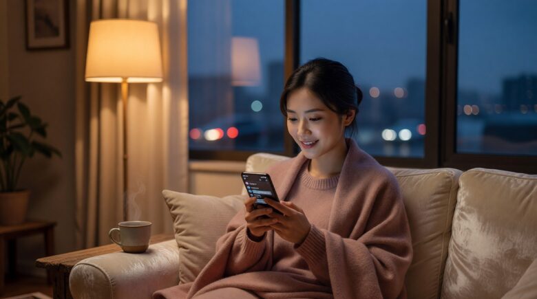 Person using an AI companion app on a smartphone to cope with loneliness