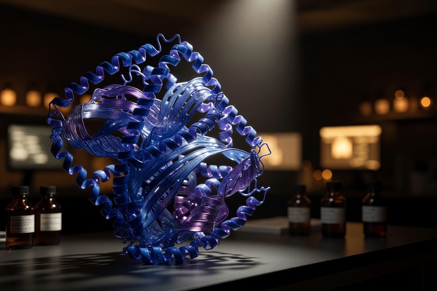 Visualization of AI-predicted protein folding structures used in drug target identification