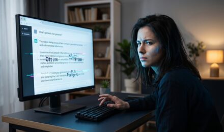 AI hallucination in generative tools showing a robot producing false or distorted information on a digital screen