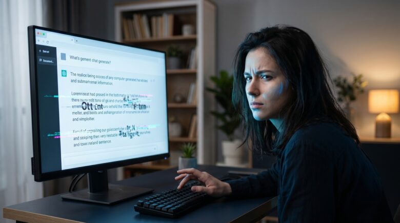 AI hallucination in generative tools showing a robot producing false or distorted information on a digital screen