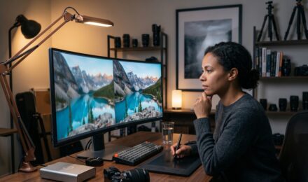 Side-by-side comparison of AI image upscaling and traditional photo editing results