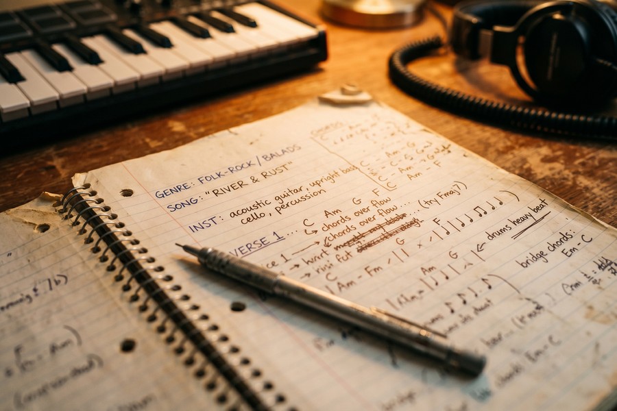 Screenshot of Suno AI interface showing text prompt input and generated waveform output