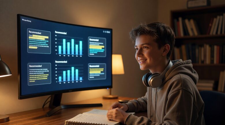 Student using AI personalized learning platform on a laptop