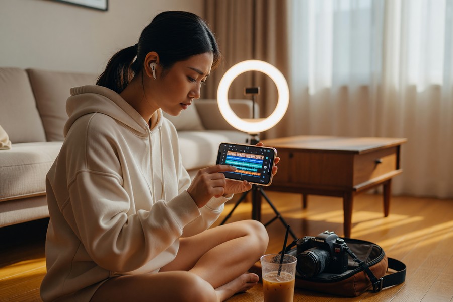 Mobile video editing app interface showing text overlay tools on a smartphone screen