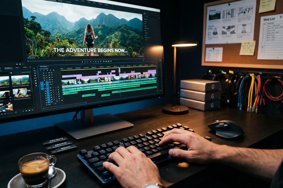 Side-by-side comparison of free and paid video editing app text overlay features on desktop