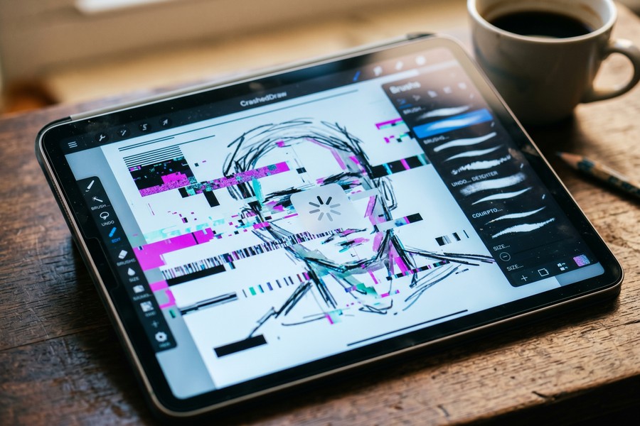 Split view of original photo and finished sketch overlay on a smartphone screen