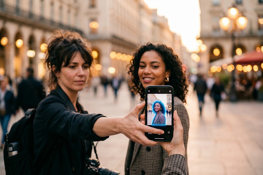 Side-by-side smartphone photos showing original image versus bokeh blur effect applied