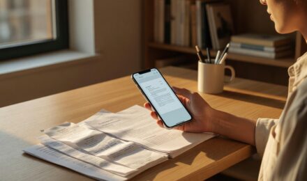 Person using a document scanner app on a smartphone to digitize a physical document