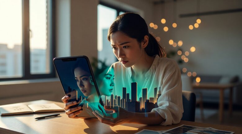 Best double exposure photo app on a smartphone screen showing blended portrait and nature effect