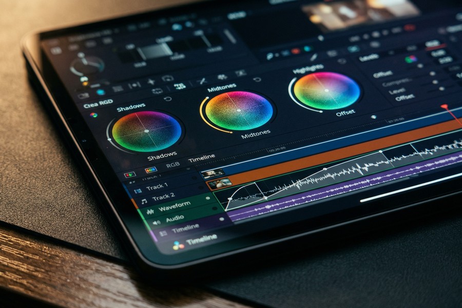 DaVinci Resolve Android interface showing node-based color grading panel on a smartphone screen