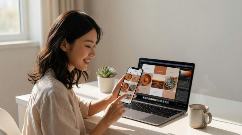 Best Instagram preset filter apps displayed on a smartphone screen with a cohesive Instagram feed in the background