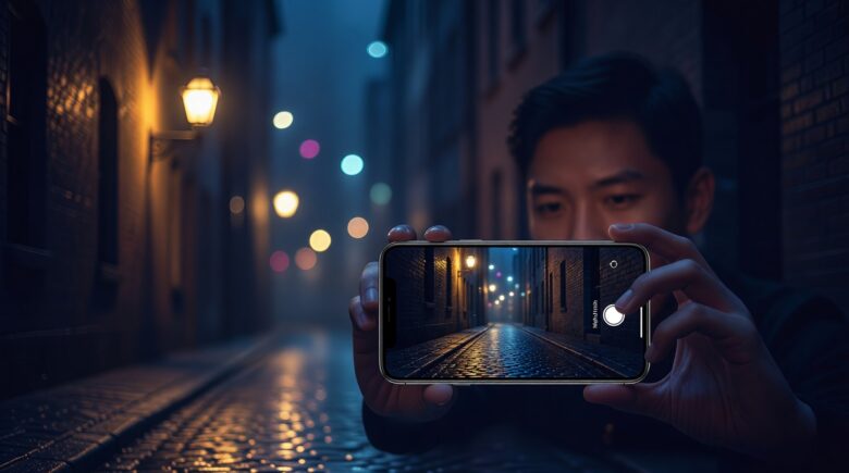 Best low-light photo apps displayed on iPhone and Android screens