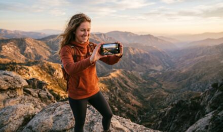Best panoramic photo app mobile showing wide angle landscape shot on smartphone screen