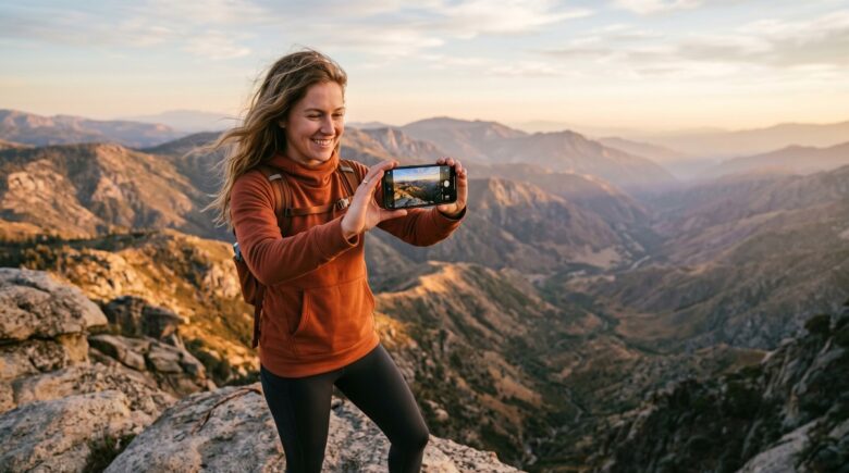 Best panoramic photo app mobile showing wide angle landscape shot on smartphone screen