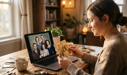 Best photo restoration app sharpening a blurry old family photograph on a smartphone screen