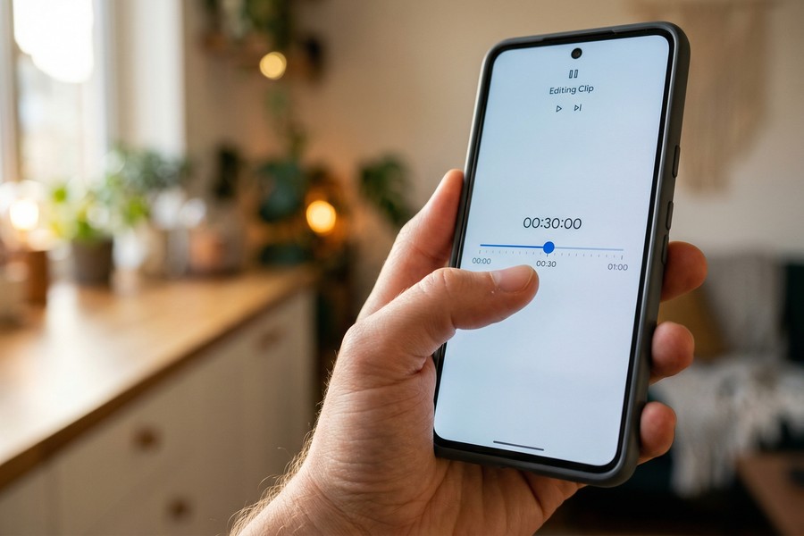 Side-by-side comparison of shaky versus stabilized mobile video frames in editing app