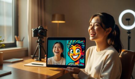 Smartphone screen showing a video being transformed into an animated cartoon using a video to cartoon app