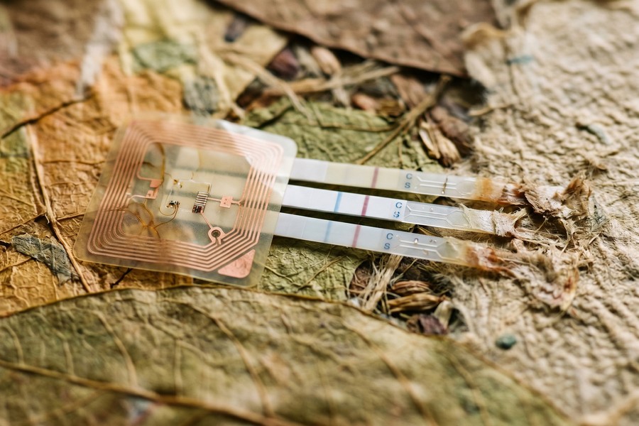 Biodegradable soil sensor dissolving in agricultural field after growing season monitoring