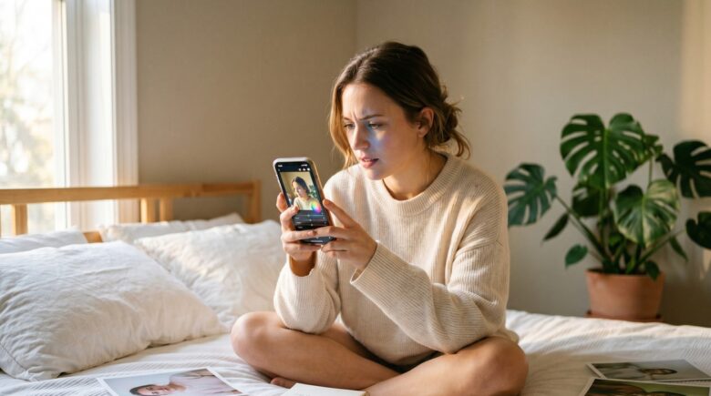 Beginner making mobile photo editing mistakes on a smartphone app