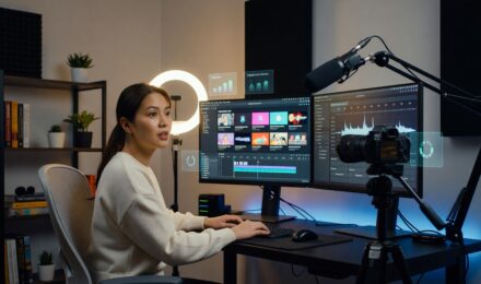 Content creator using automation tools to manage digital workflows in the creator economy