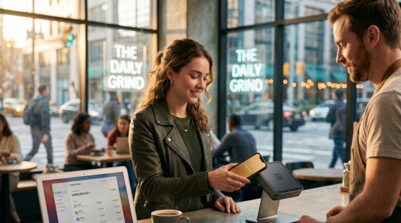 Person using a digital currency wallet app for everyday transactions on a smartphone