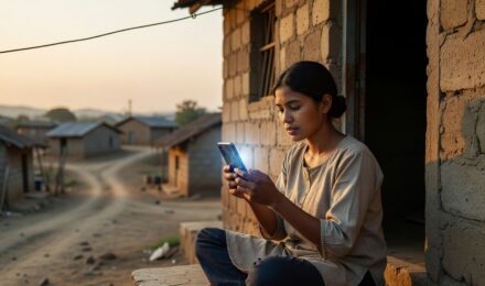 Person using a smartphone in a rural developing country representing the evolving digital divide