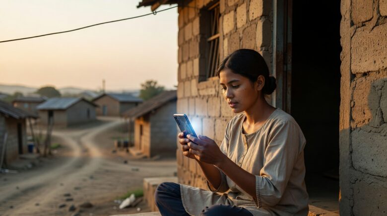 Person using a smartphone in a rural developing country representing the evolving digital divide