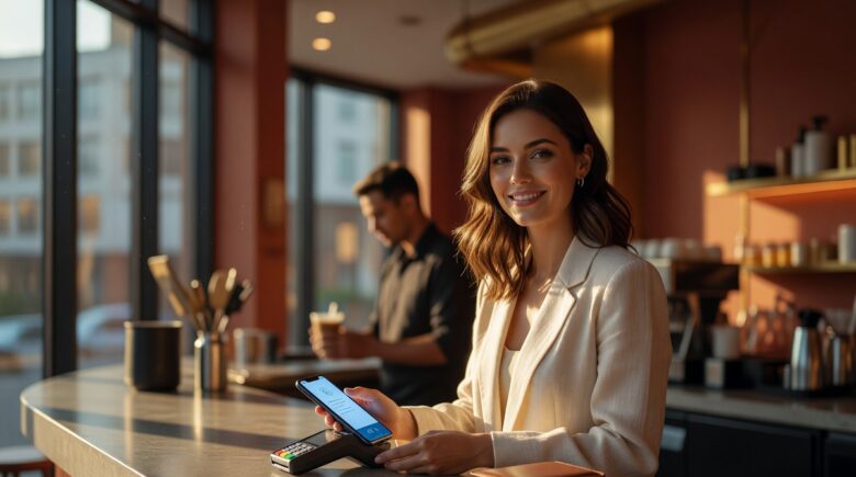 Person using a digital wallet on a smartphone to make a contactless payment at a store terminal