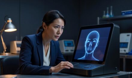 Illustration of emotional AI technology analyzing human facial expressions and emotions