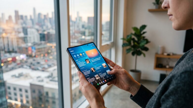 Foldable phones in 2026 opened and closed showing flexible display technology