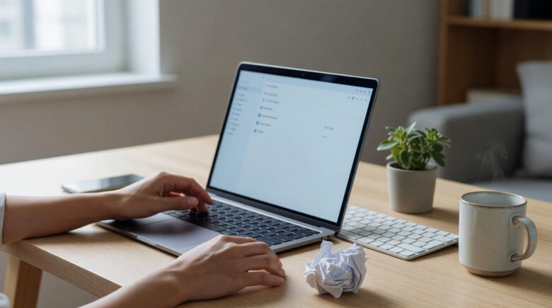 Person organizing digital documents on a tablet while going fully paperless at home