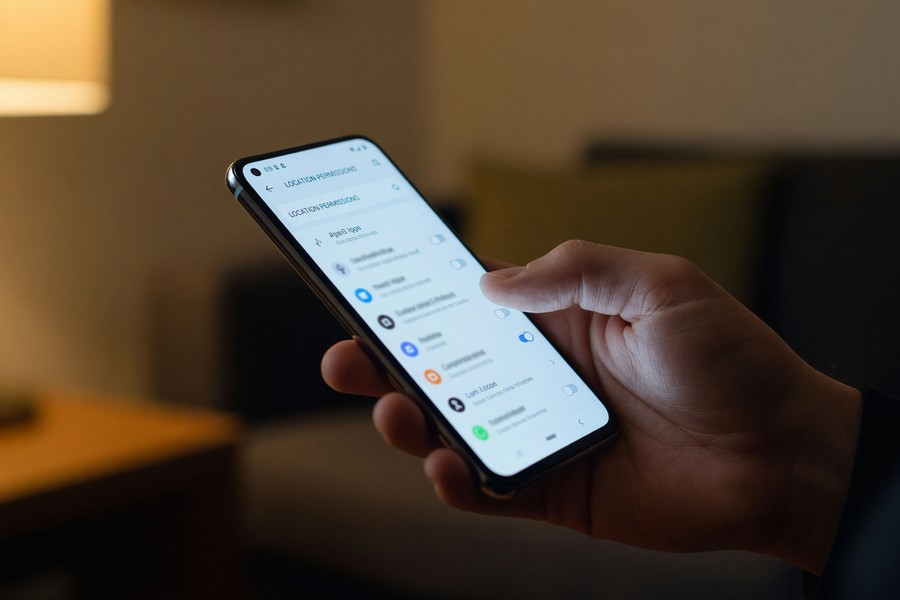 Side-by-side view of iOS and Android location permission settings screens