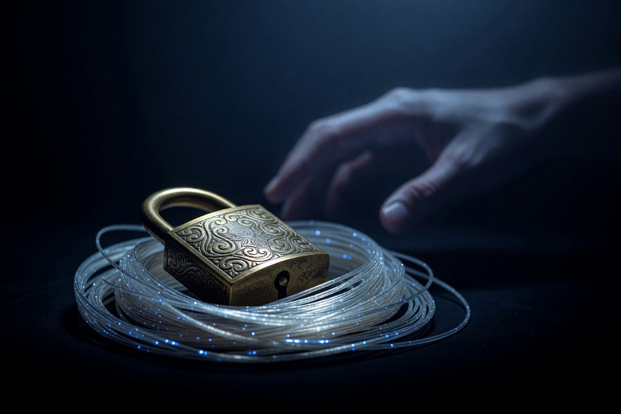 Diagram showing quantum encryption vs classical encryption protecting a bank transaction