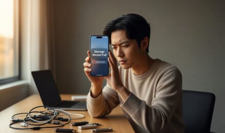 Person freeing up storage space on a smartphone screen