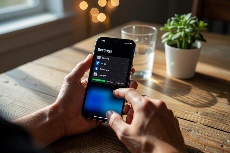 Step-by-step iPhone storage settings screen showing app list with sizes
