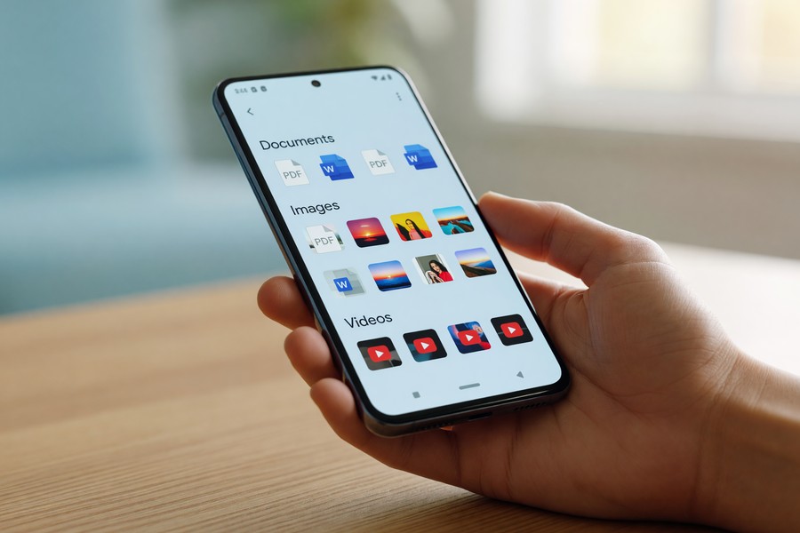 Android Files app storage analysis screen showing junk file categories and sizes