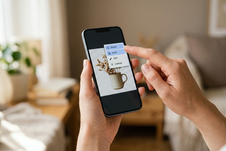 iPhone screen showing one-tap background removal in the Photos app