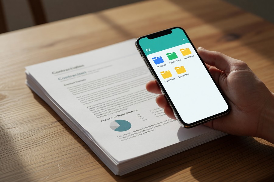 iPhone screen showing the Notes app document scanner interface with edge detection active