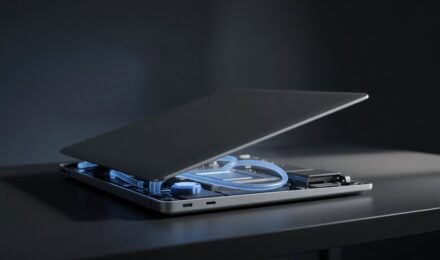 Liquid cooling system inside a consumer laptop showing tubes and heat dissipation technology