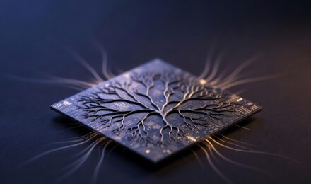 Close-up of a neuromorphic chip designed for advanced AI hardware processing