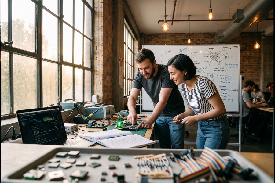 Side-by-side comparison of Intel Loihi 2 and IBM NorthPole neuromorphic chip die layouts